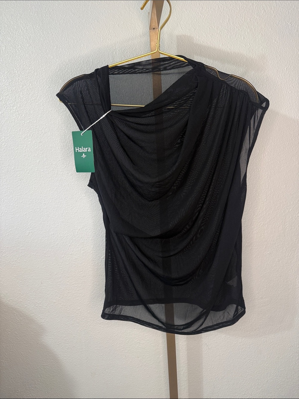 HALARA Black Sheer Draped Neck Women's Camisole- Size Large -NWT